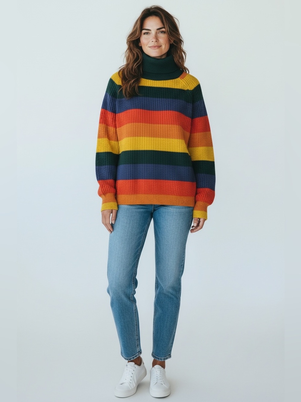 Vintage Listiele Rainbow Striped Chunky Turtleneck Knit Sweater Large